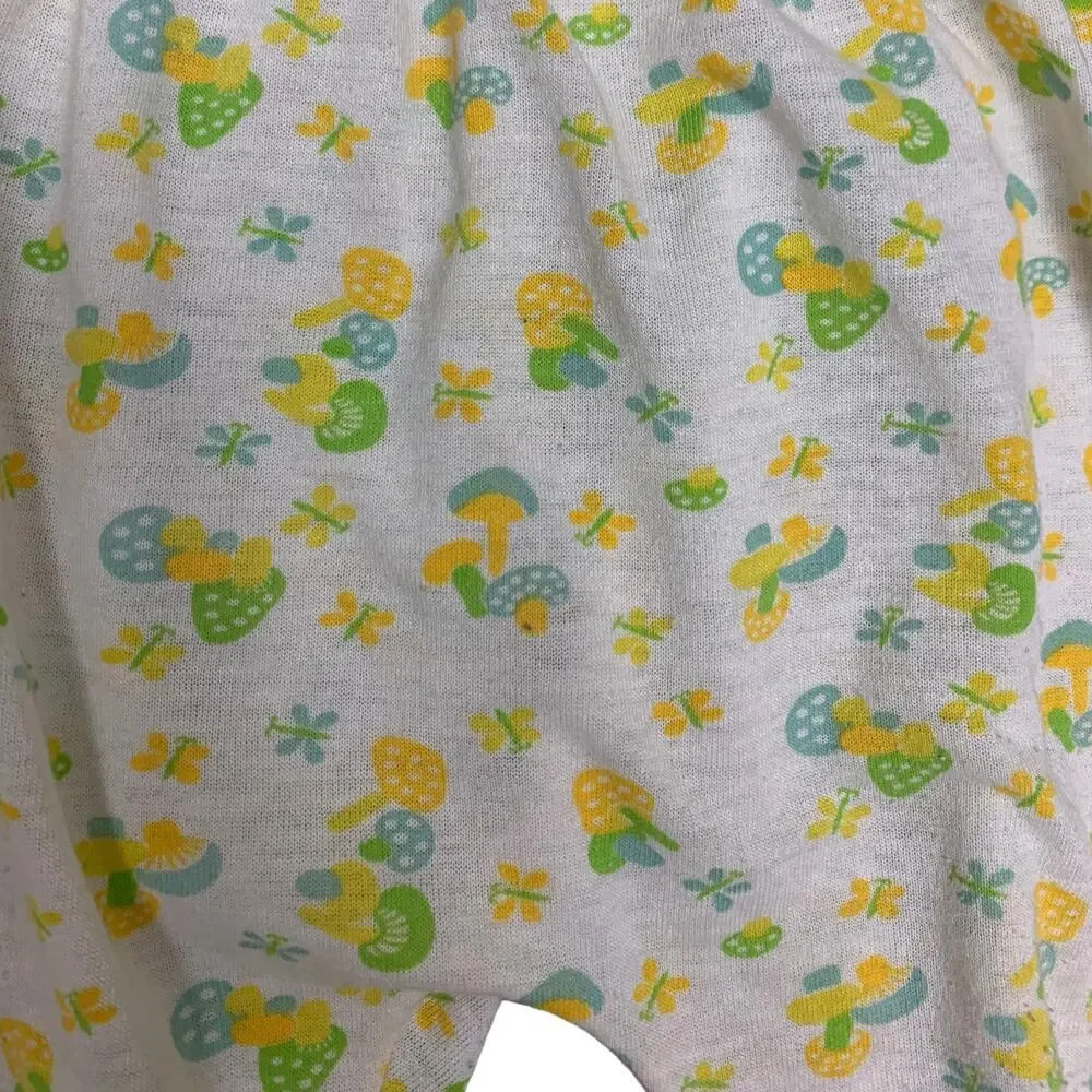 Vintage 70's Baby Pants Hippie Mushroom Butterfly Pajamas Newborn Infant Footies - Picture 2 of 5